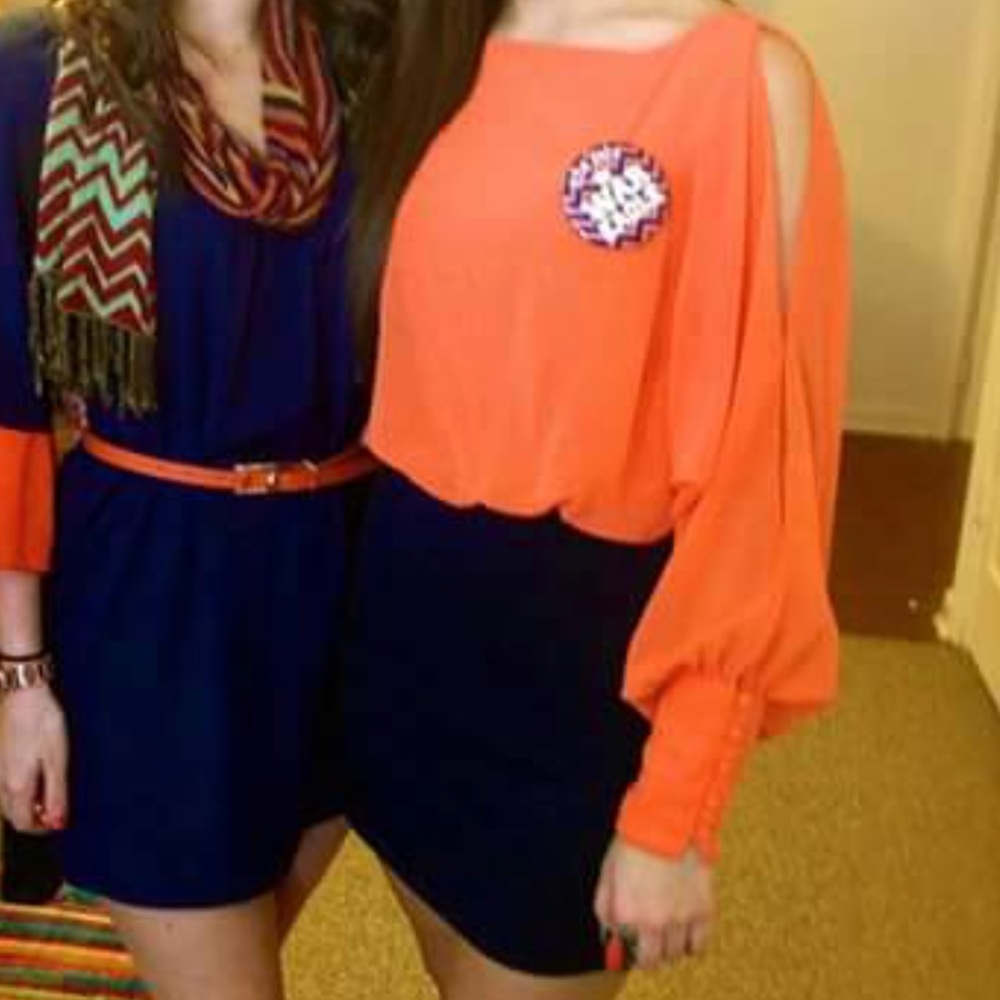 Orange and navy game day dress (right)